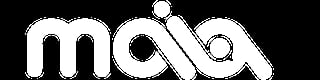 Maia logo with stylized white text featuring connected rounded letters on black background
